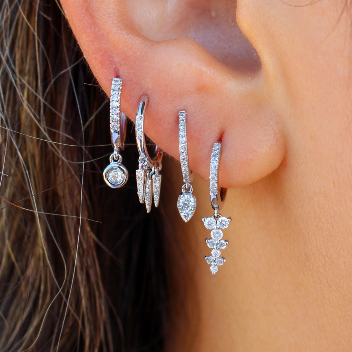 Gold Triple Trio Diamond Hoop Earring