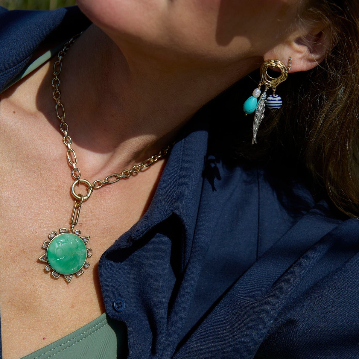 Odyssey Link Necklace Green Gold
