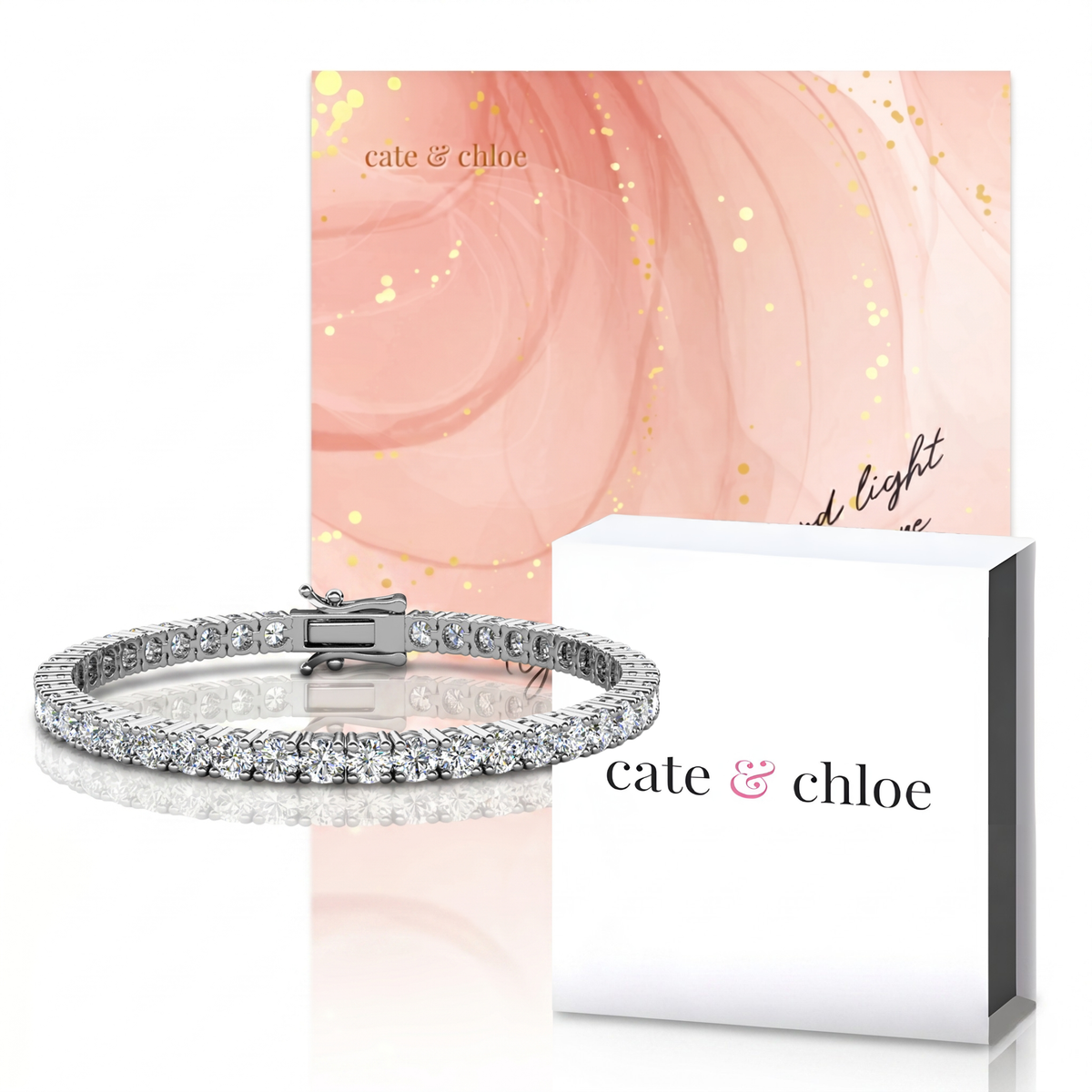 Olivia 18k White Gold Plated Tennis Bracelet & Kindness and Light Pink Paint Card