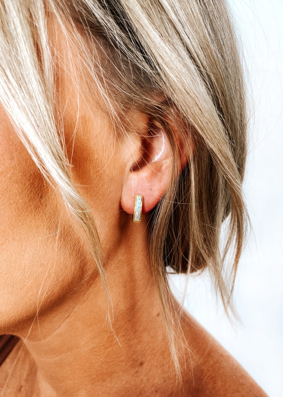 Opal Inlay Huggie Hoops