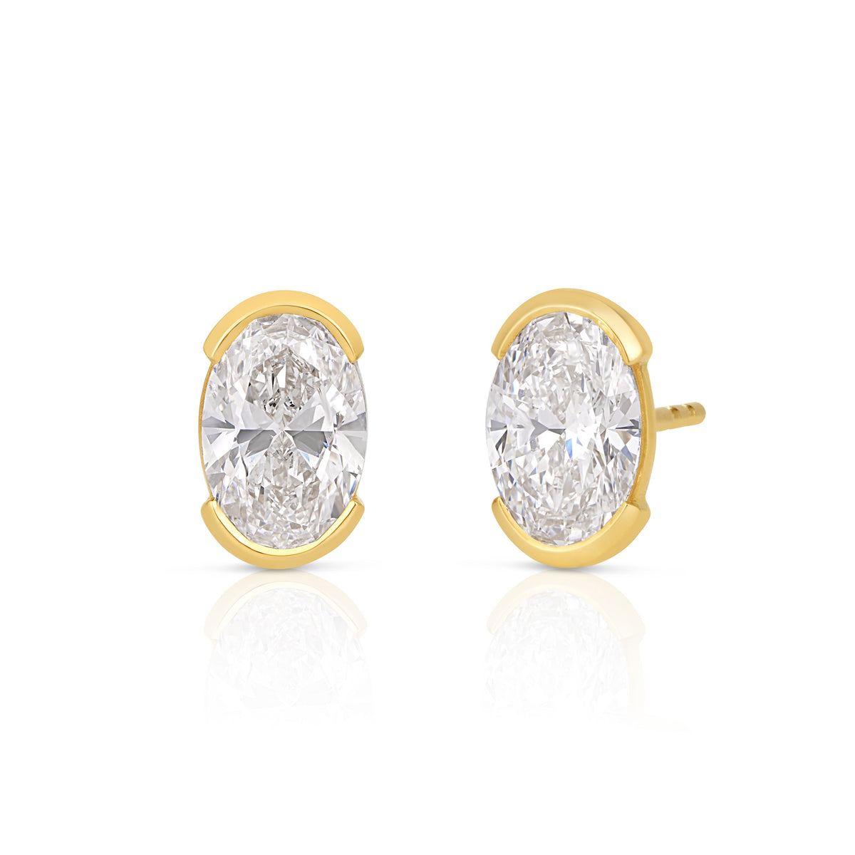 Oval Half Bezel Lab Diamond Stud Earrings