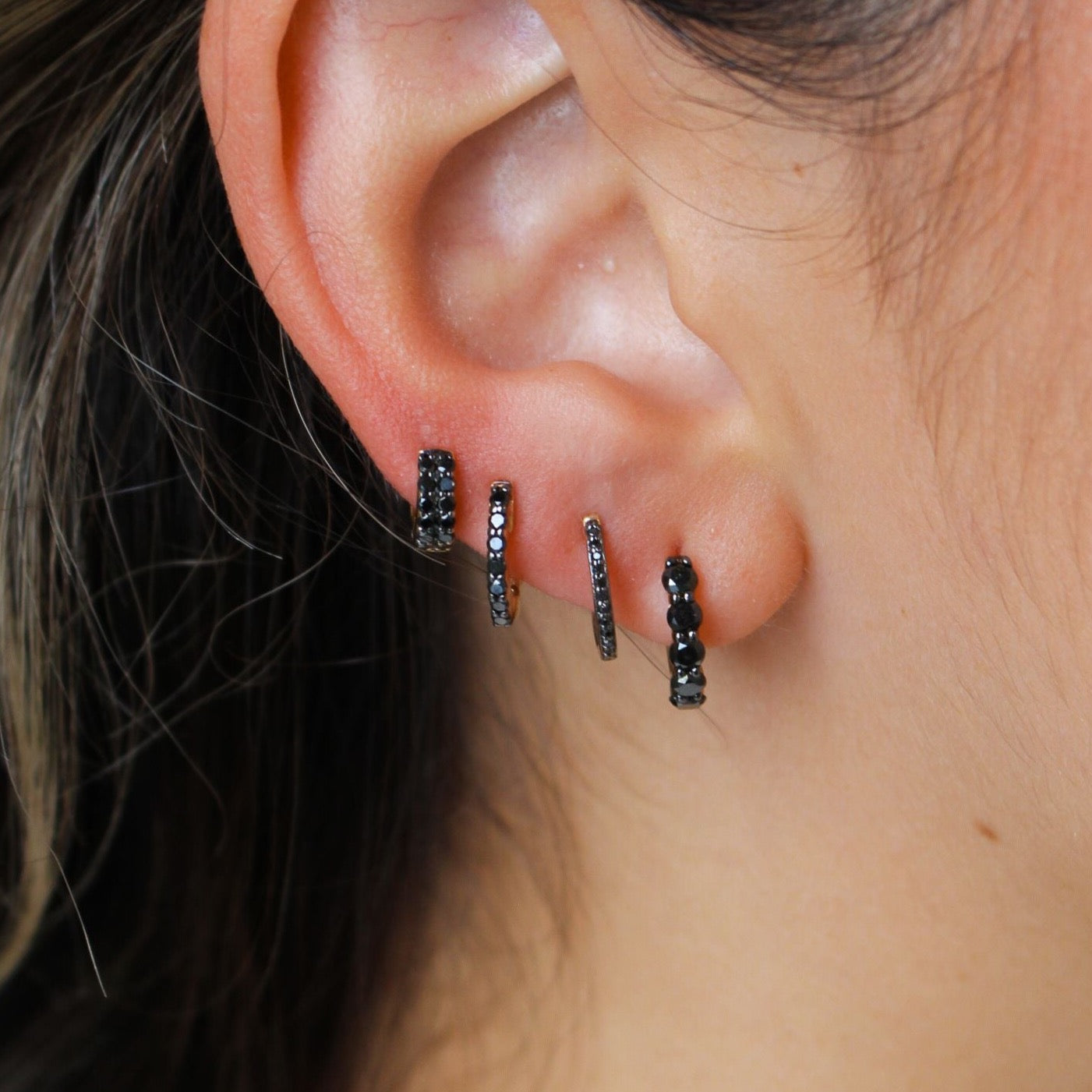 Gold Black Diamond Fine Line Hoop Earring