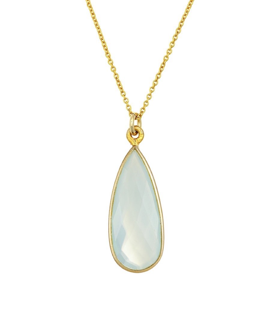 18K Chalcedony Pear Drop Pendant Necklace