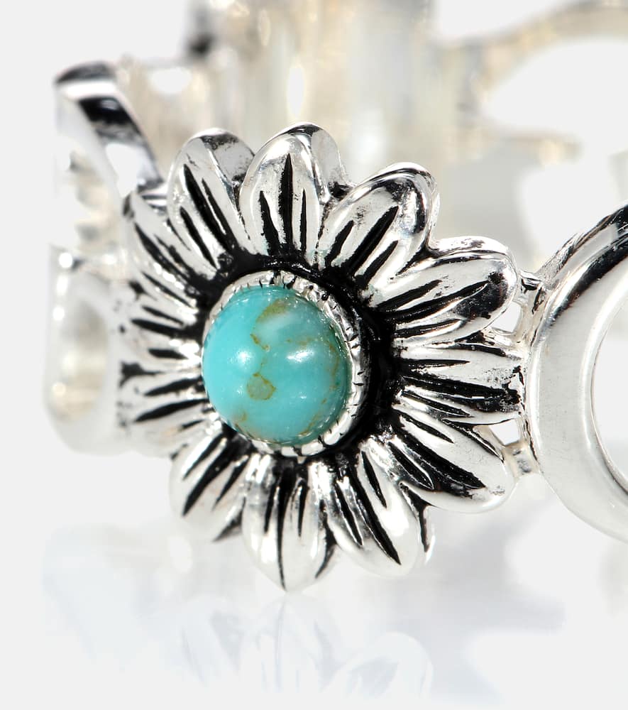 Double G flower sterling silver ring with topaz and mother of pearl