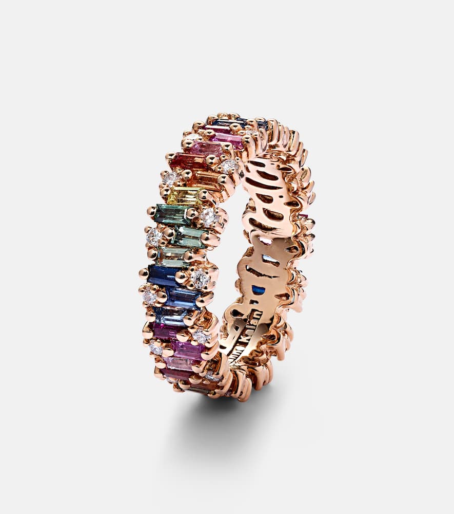 Fireworks 18kt rose gold ring with diamonds and sapphires