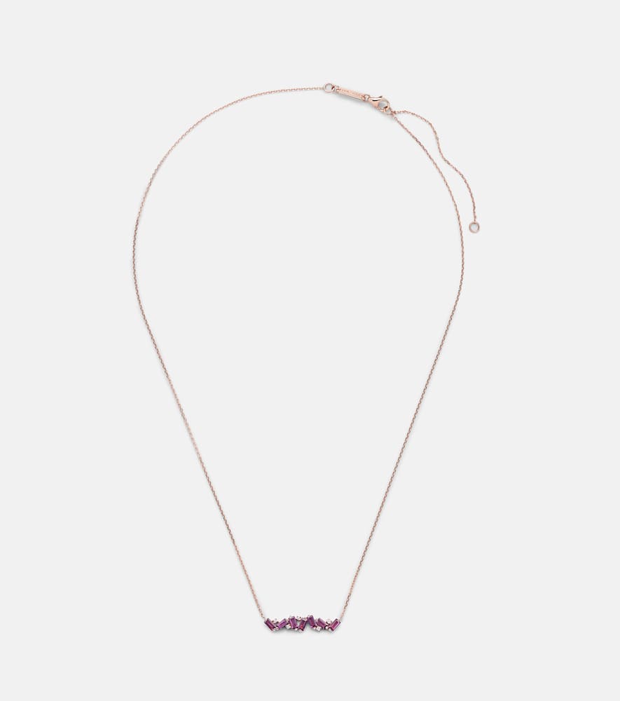 Frenesia Bar 14kt gold necklace with rhodolite and diamonds