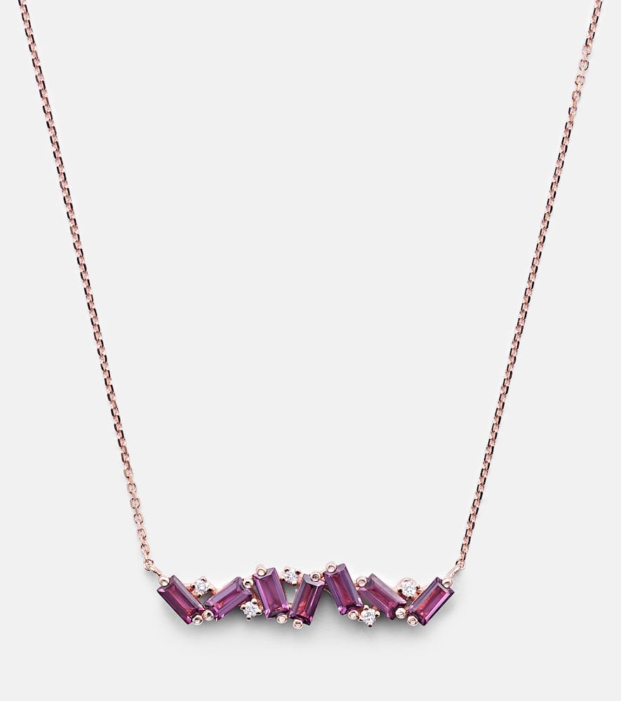 Frenesia Bar 14kt gold necklace with rhodolite and diamonds