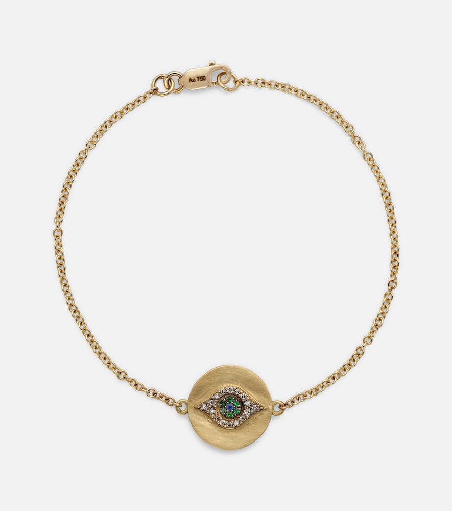Eye 18kt gold bracelet with diamonds, tsavorites, and sapphires