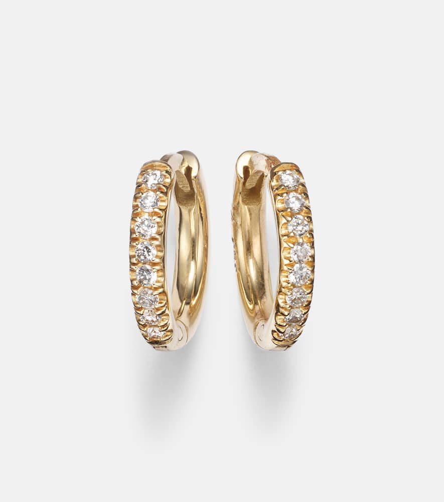 Mini 18kt yellow gold hoop earrings with diamonds