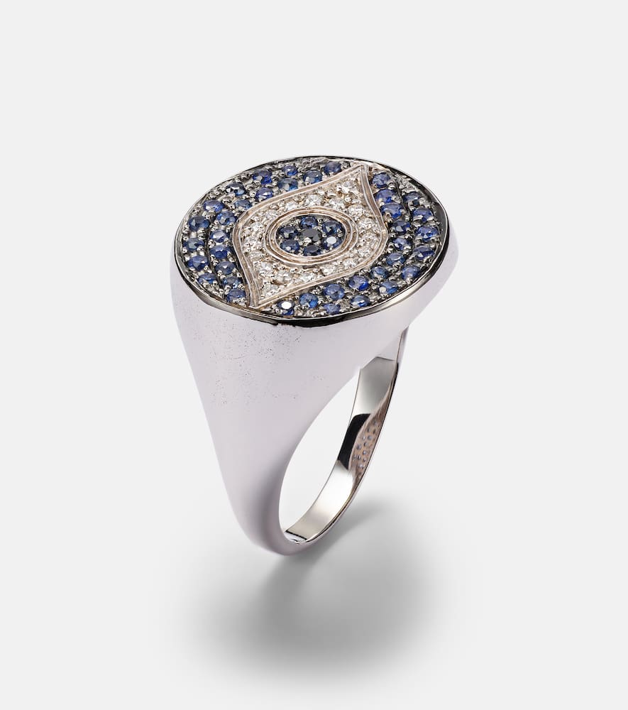 Dawn Chevalier 18kt gold ring with diamonds and sapphires