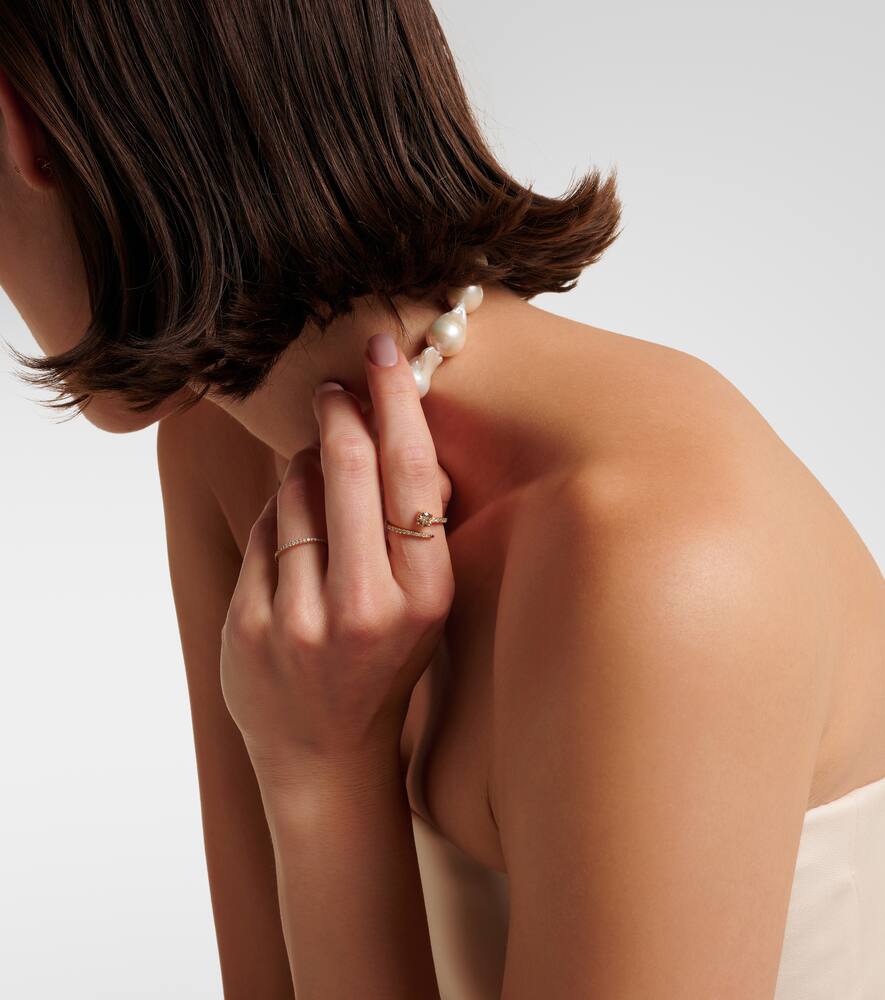 Grass Seed 18kt yellow gold ring with diamonds