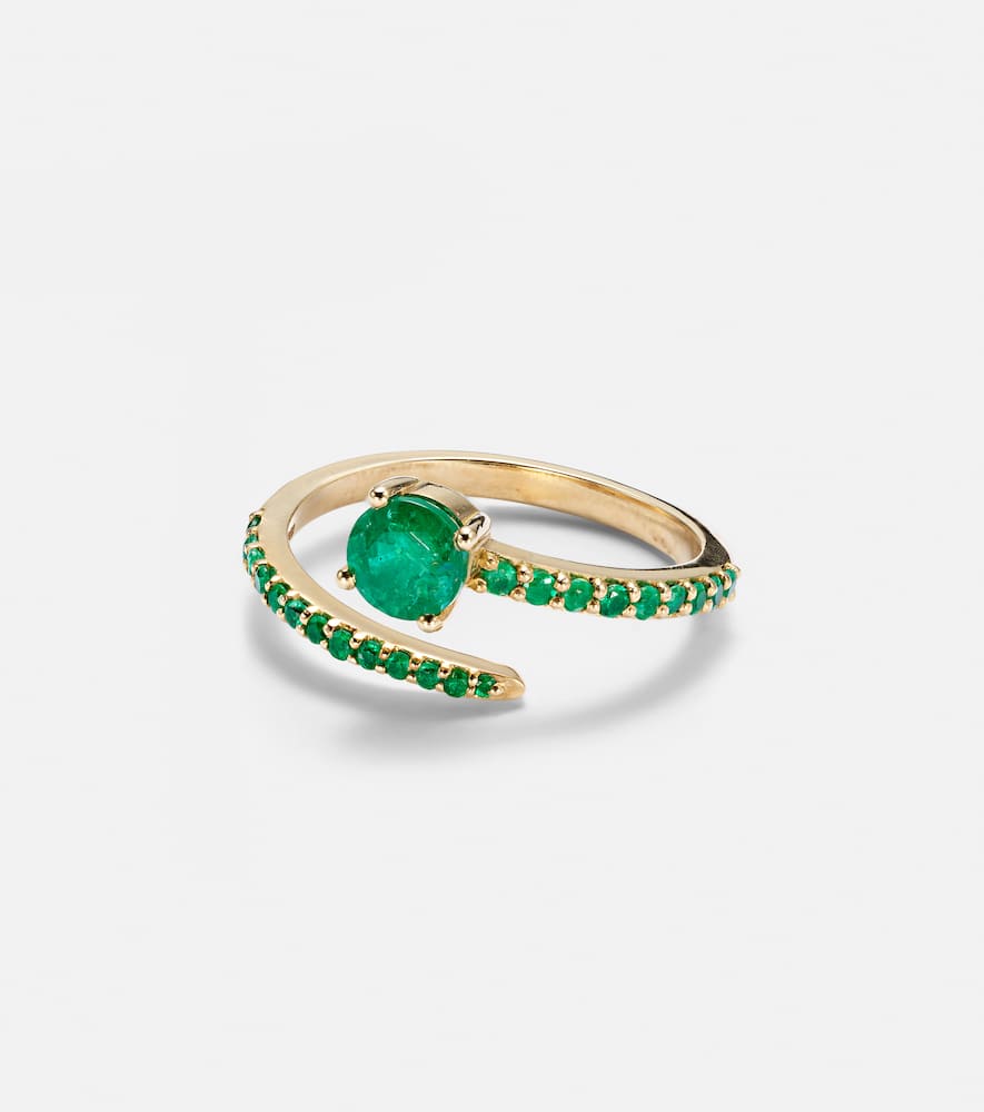 Grass Seed 18kt yellow gold ring with emeralds