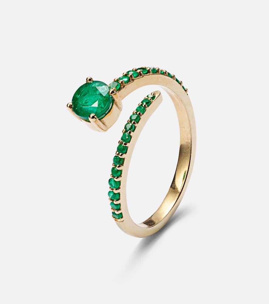 Grass Seed 18kt yellow gold ring with emeralds