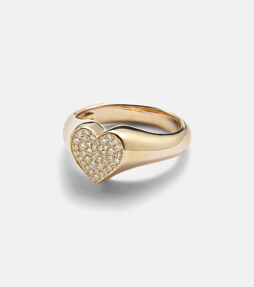 14kt yellow gold heart ring with diamonds