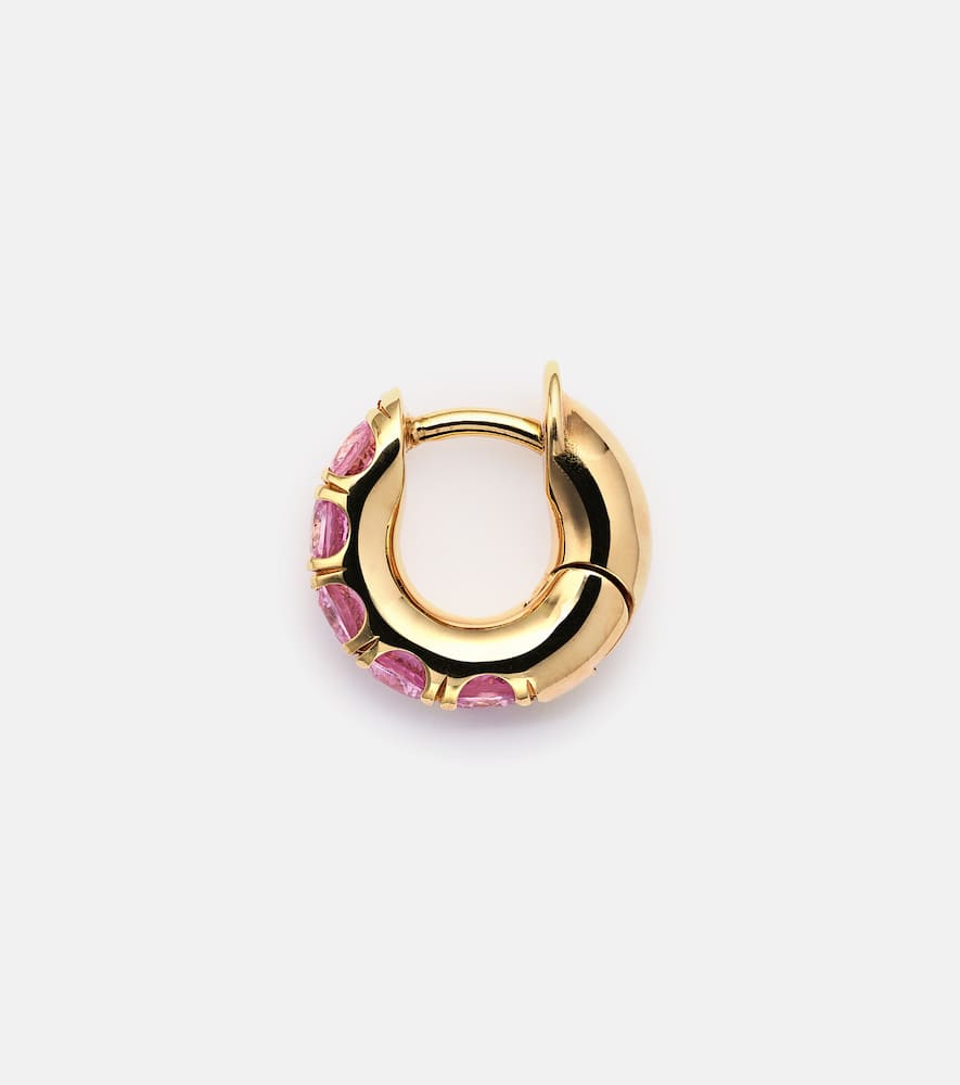 Mini Macro Hoop 18kt yellow gold single earring with pink sapphires