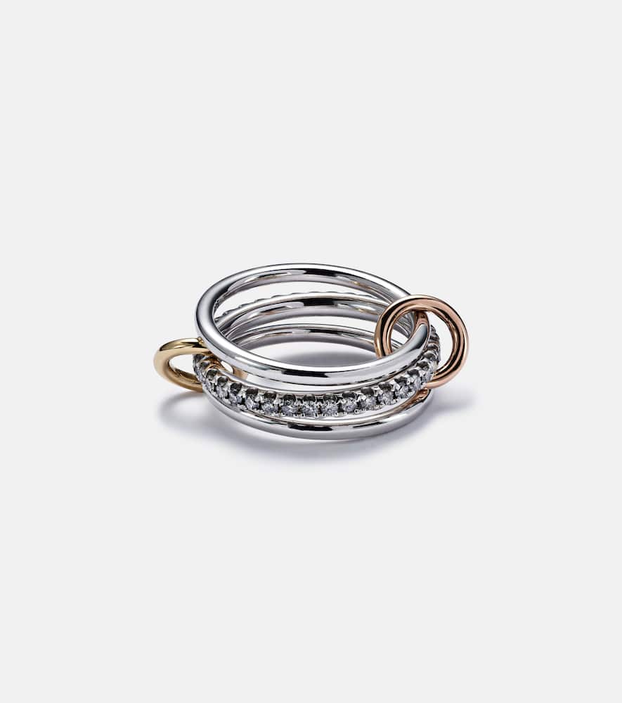 Tigris MX Gris sterling silver ring with diamonds and yellow and rose gold connectors