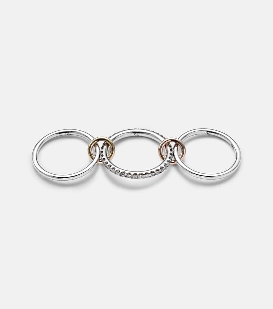 Tigris MX Gris sterling silver ring with diamonds and yellow and rose gold connectors