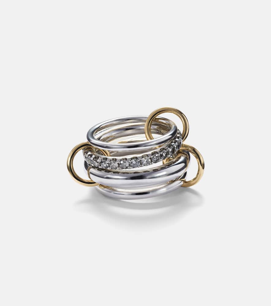 Janssen SG Gris sterling silver ring with diamonds and yellow and rose gold connectors