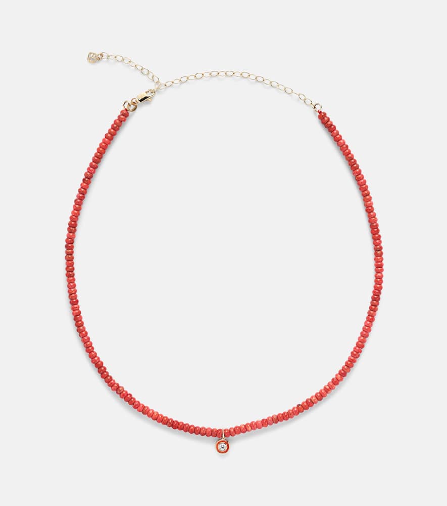 Bamboo coral and 14kt gold charm necklace
