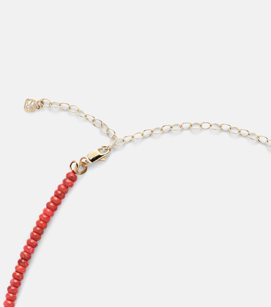 Bamboo coral and 14kt gold charm necklace