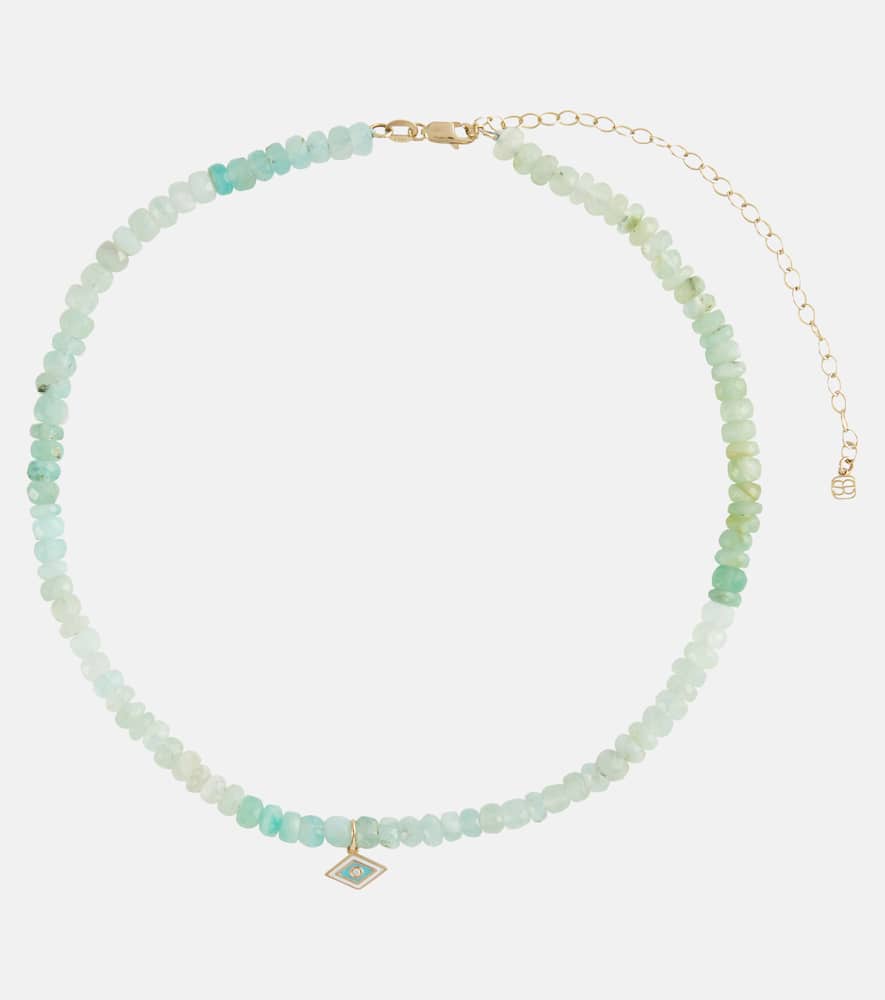 Tiny Groovy Eye 14kt gold beaded choker with diamond