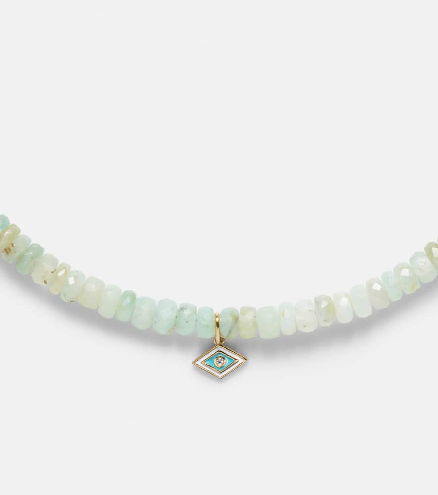 Tiny Groovy Eye 14kt gold beaded choker with diamond