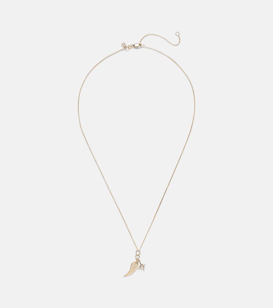 Wing and Starburst 14kt gold necklace with diamonds
