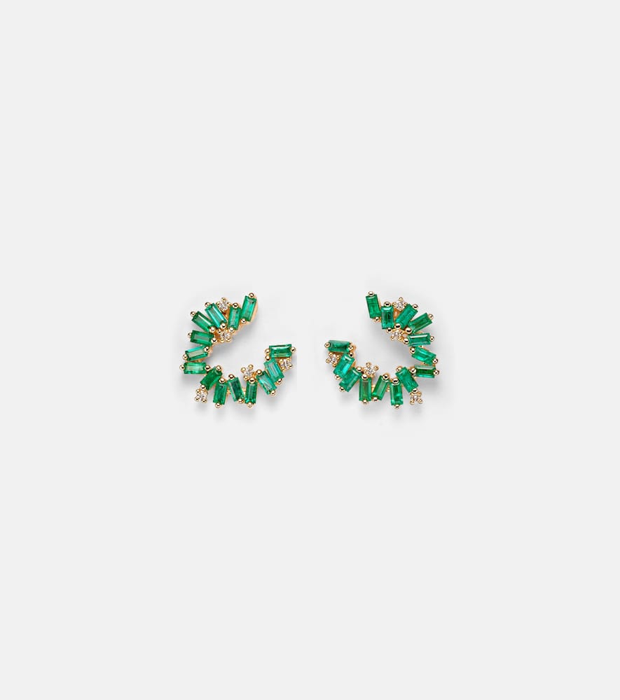 Izzy Sideway Spiral 18kt gold earrings with emeralds and diamonds