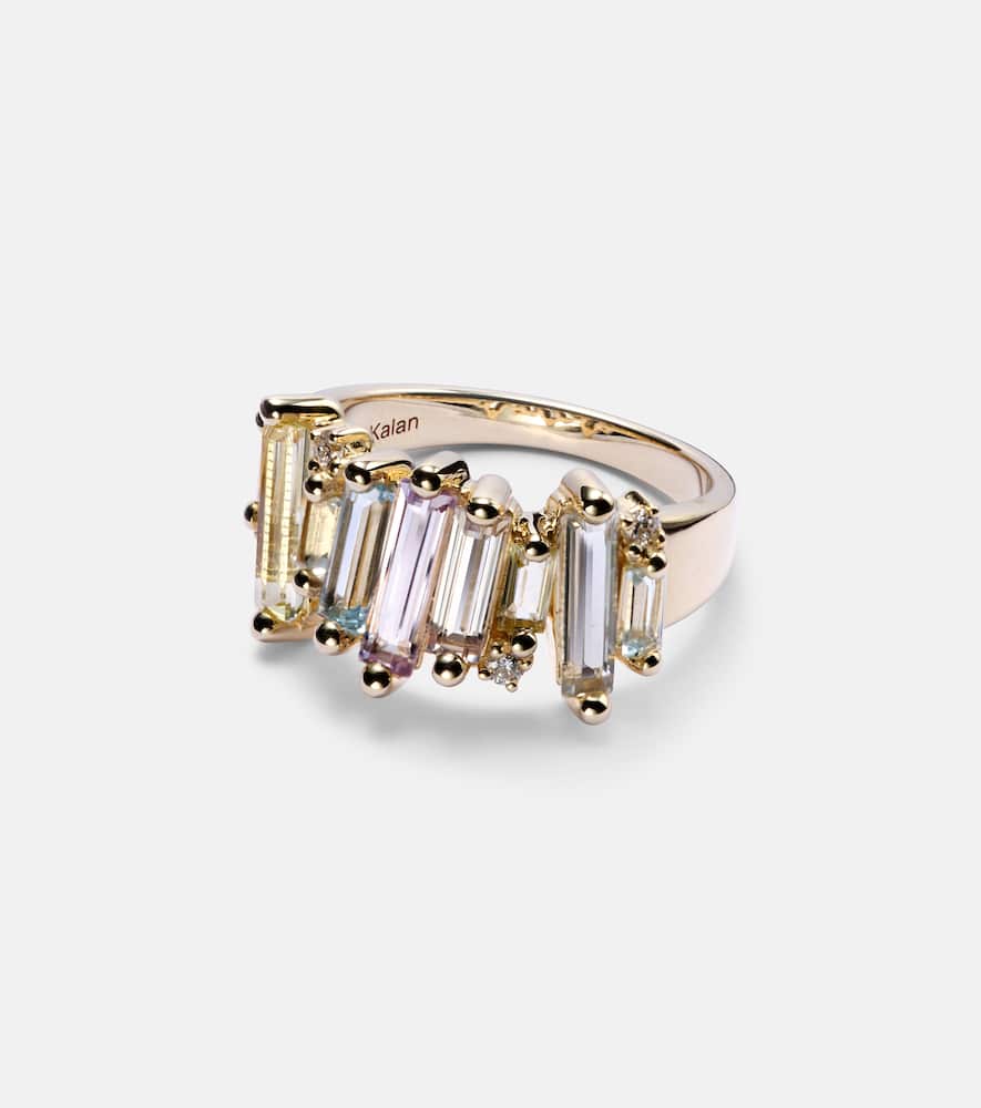 Pastel Rainbow 14kt gold ring with diamonds