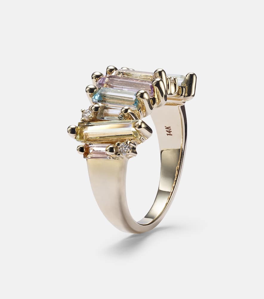 Pastel Rainbow 14kt gold ring with diamonds