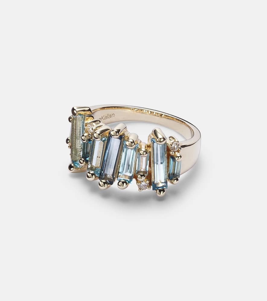 14kt gold ring with topaz and white diamonds