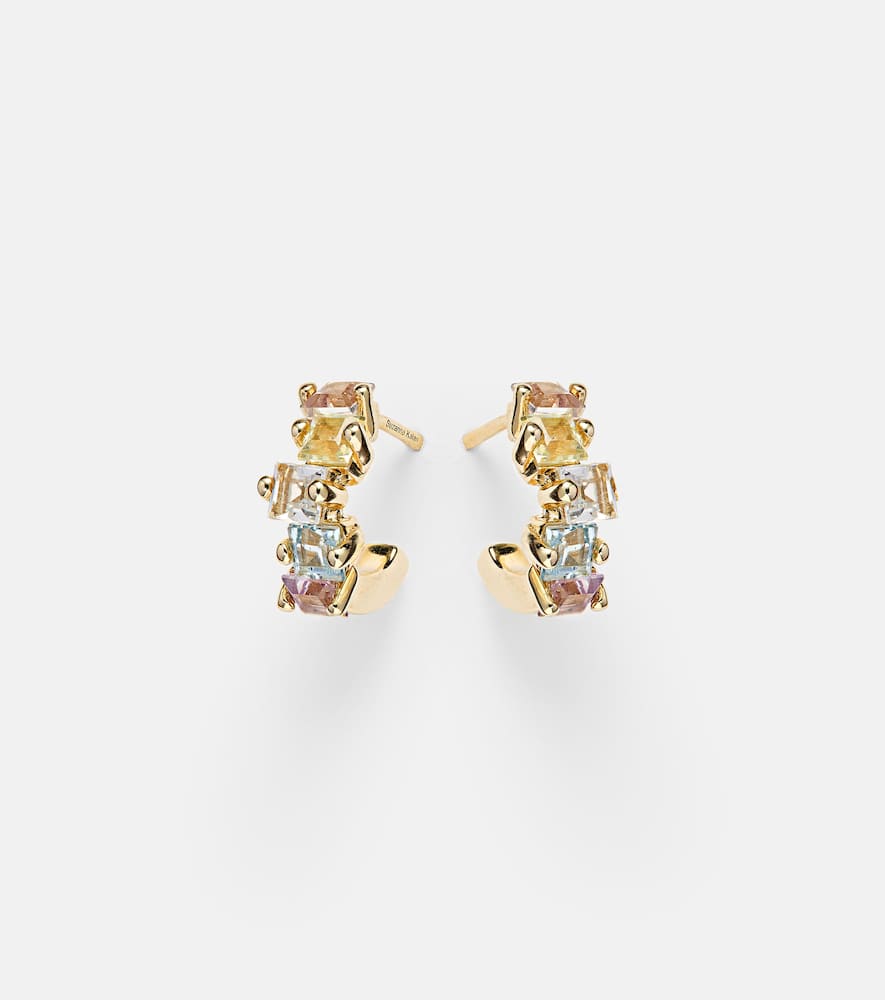 14kt gold mini hoop earrings with gemstones