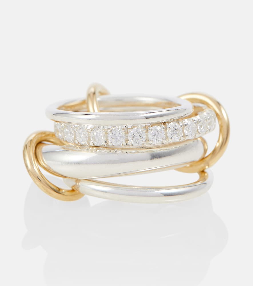 Luna 18kt gold and sterling silver linked rings with white diamonds