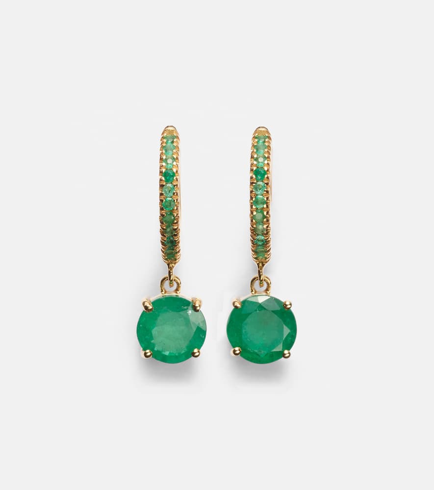 Grass Seed 18kt gold hoop earrings with emeralds