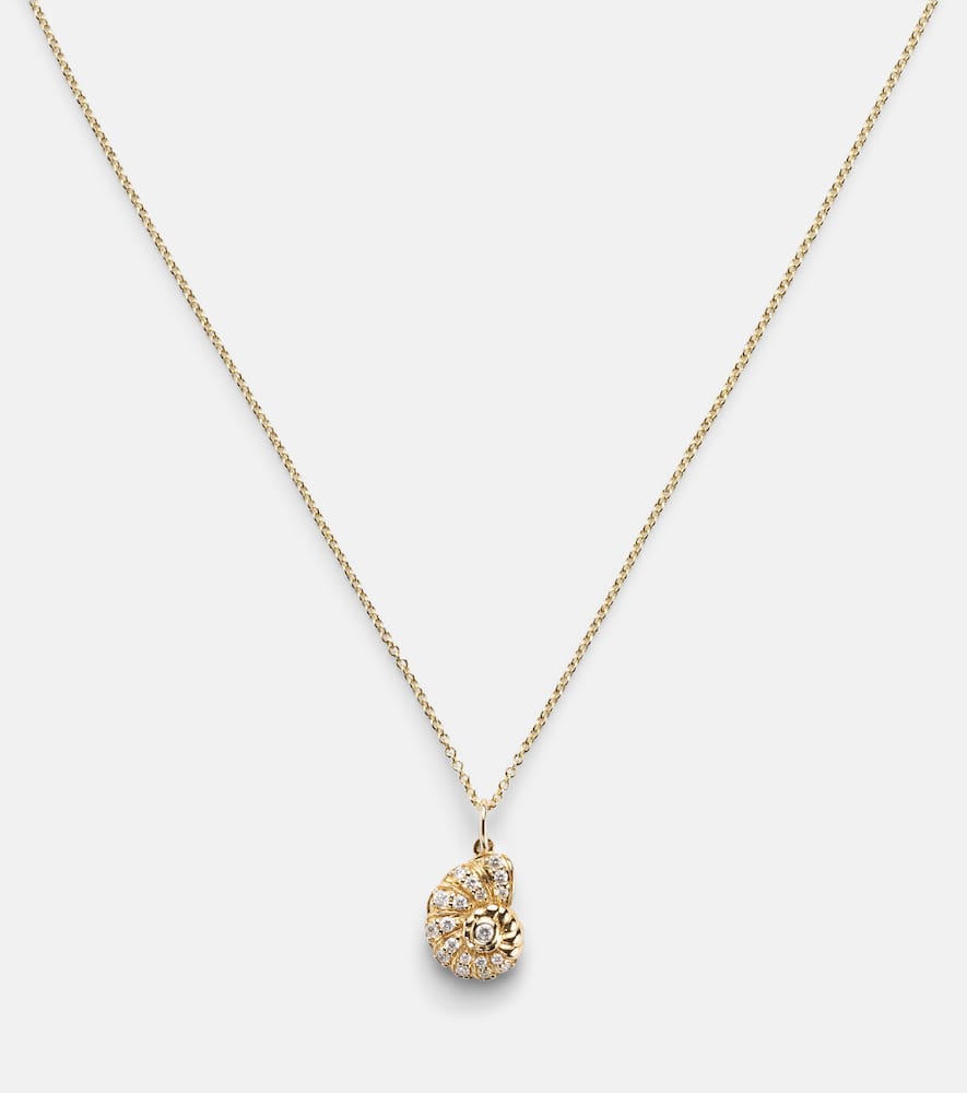 Nautilus Shell 14kt gold pendant necklace with diamonds