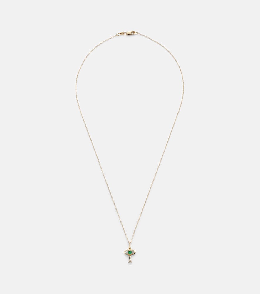 18kt gold necklace with emerald and diamonds
