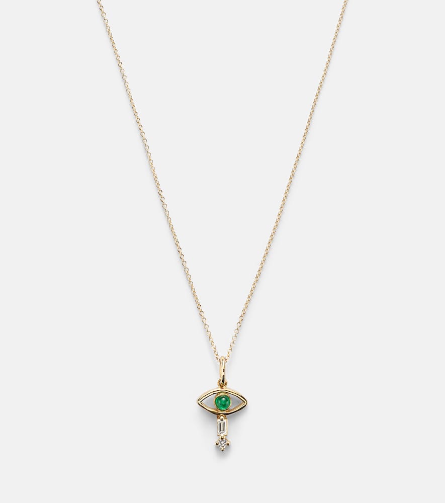 18kt gold necklace with emerald and diamonds