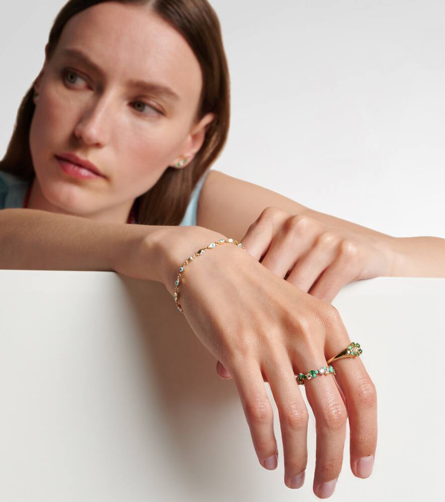 14kt gold ring with diamonds and emeralds