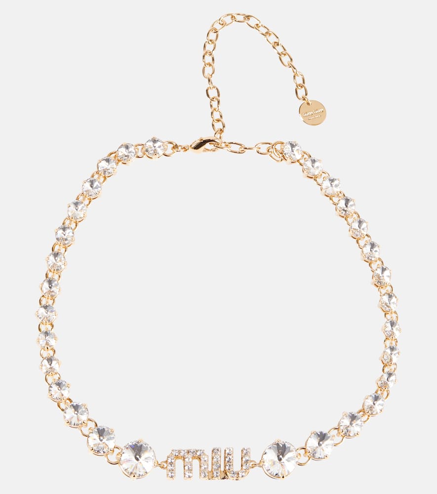 Logo crystal-embellished necklace