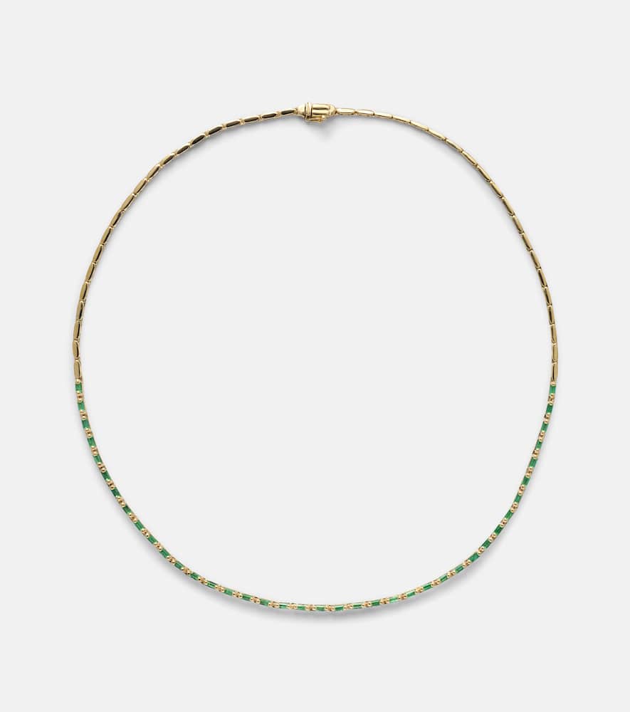 18kt gold tennis necklace with emeralds