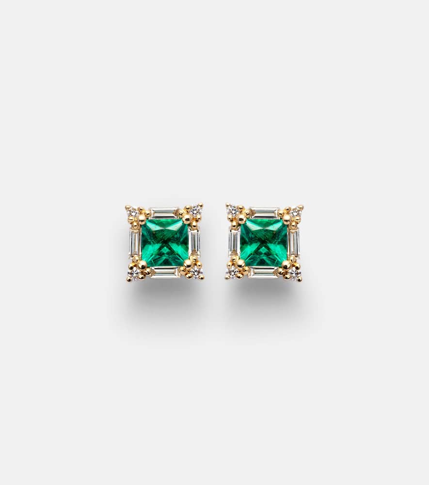 18kt gold earrings with green emeralds and diamonds
