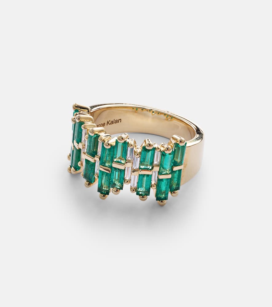 18kt gold ring with diamonds and emeralds