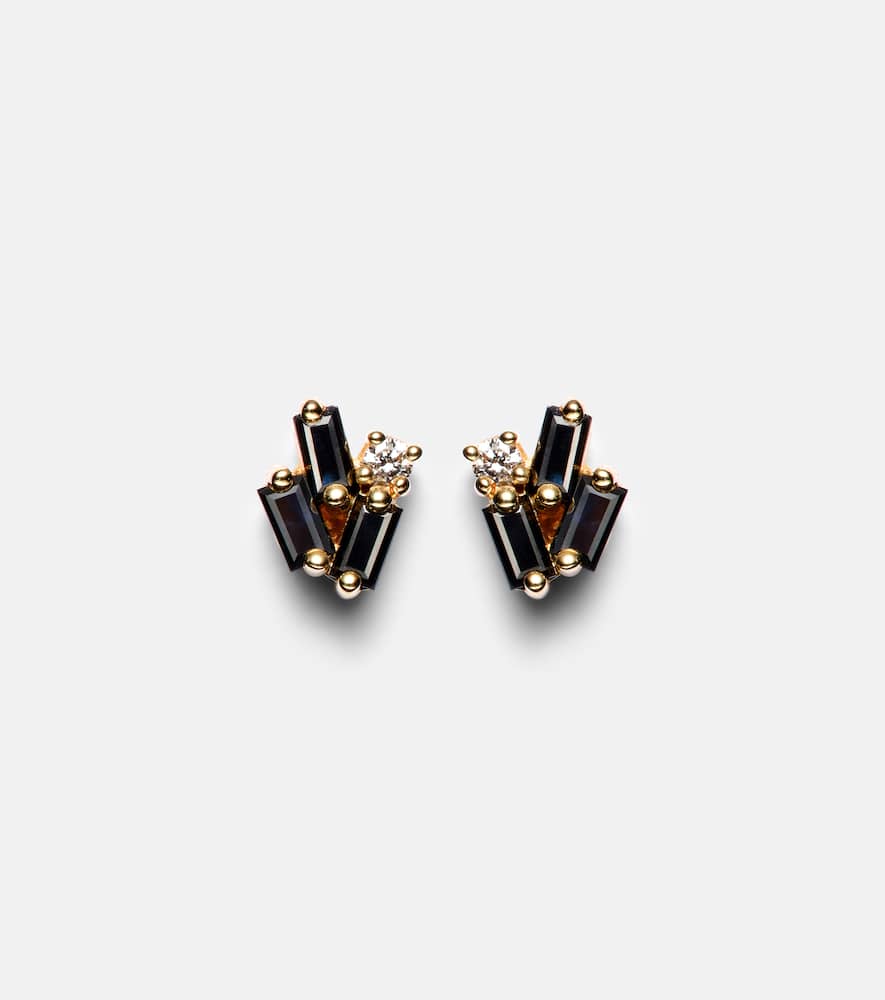 Fireworks 18kt gold earrings with black sapphires and diamonds