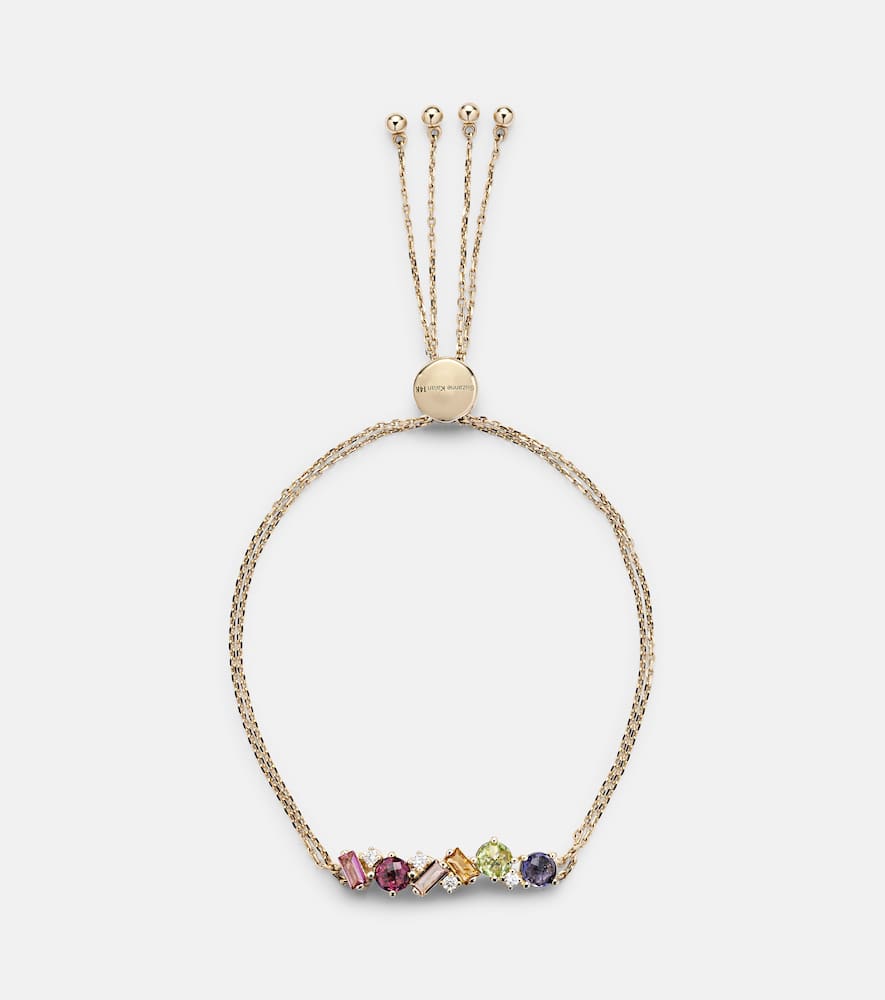 14kt gold adjustable chain bracelet with gemstones