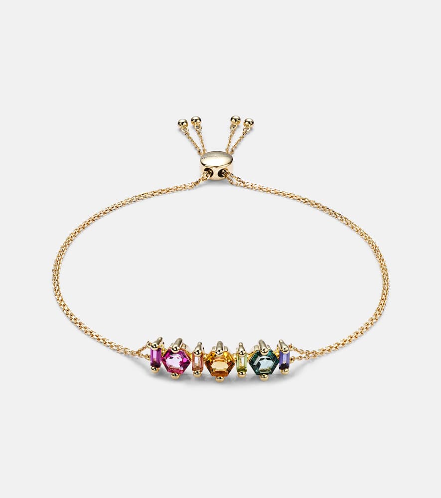 14kt gold adjustable chain bracelet with gemstones