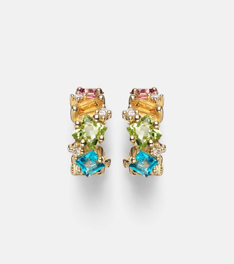 14kt gold Mini hoop earrings with gemstones and diamonds