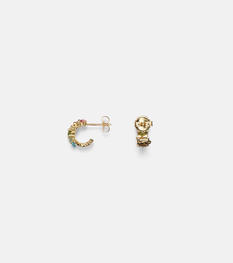 14kt gold Mini hoop earrings with gemstones and diamonds
