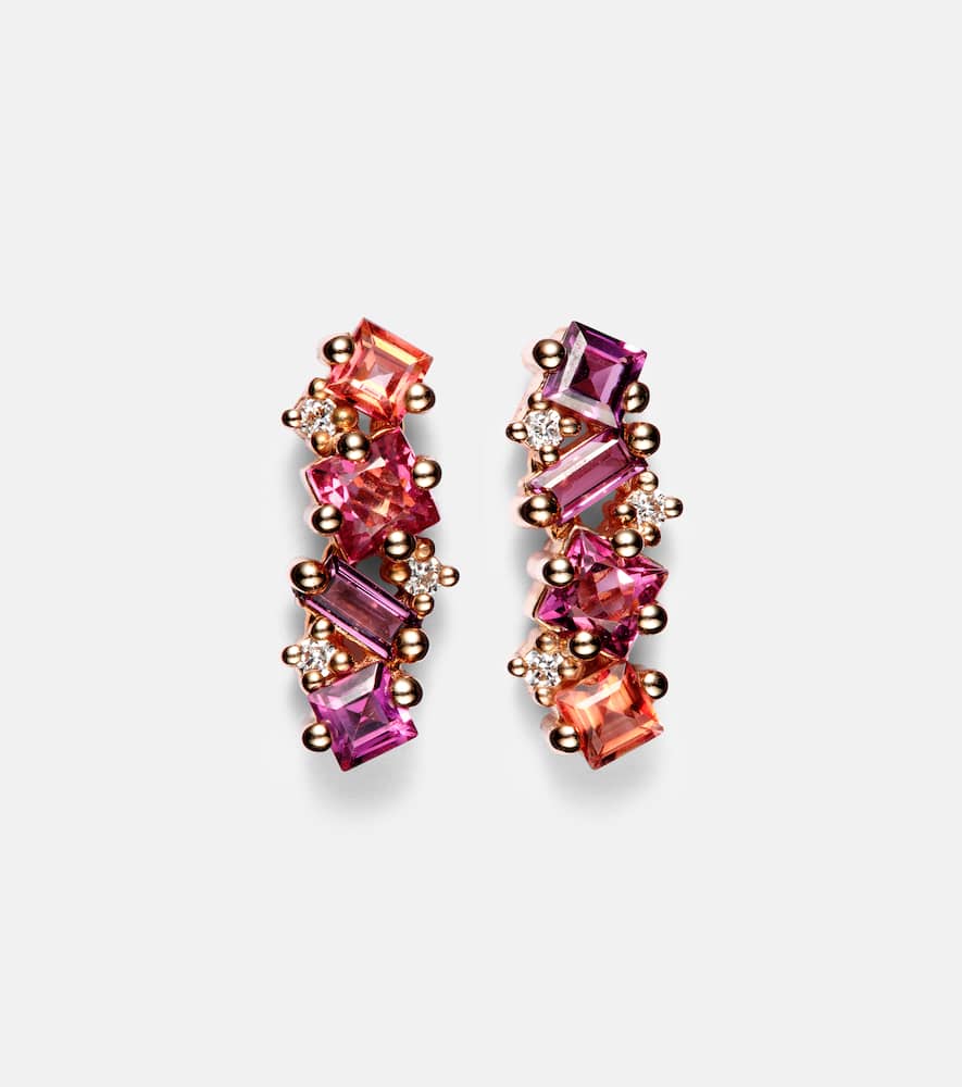 14kt rose gold climber earrings with gemstones and diamonds