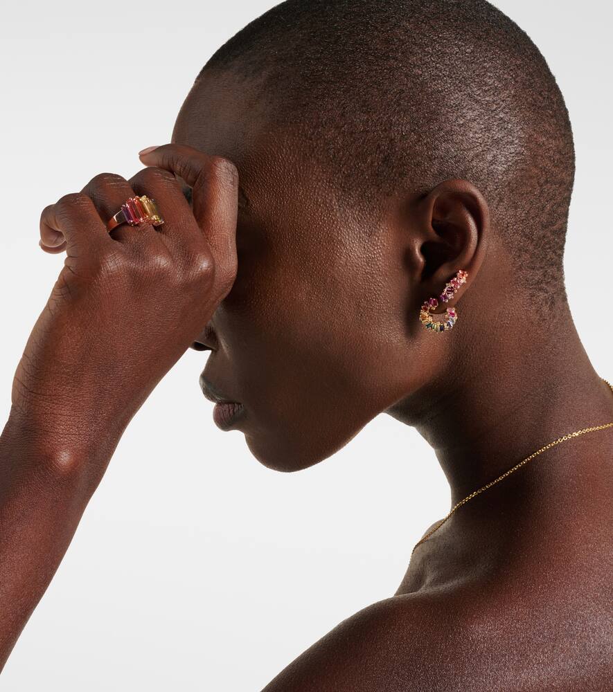 14kt rose gold climber earrings with gemstones and diamonds