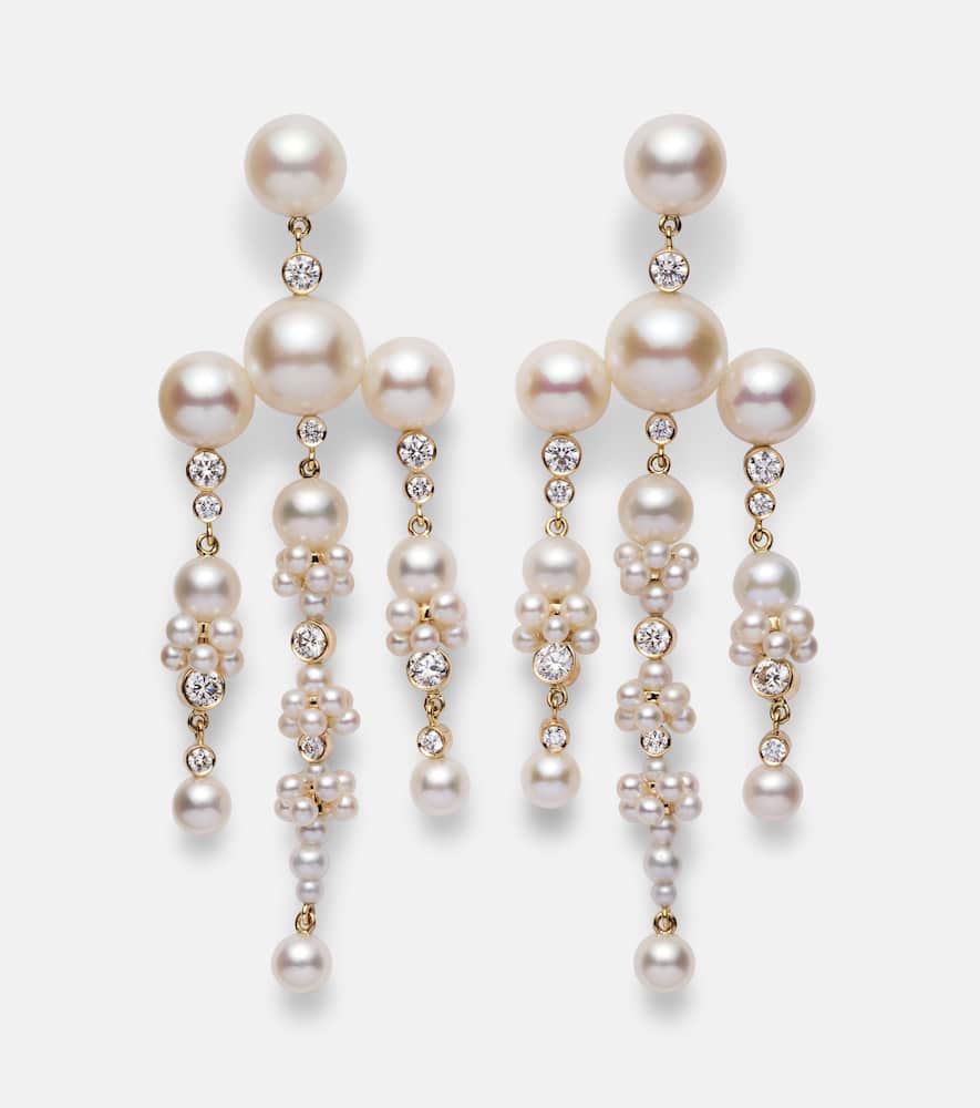 Jardin de Rêve 14kt gold earrings with diamonds and pearls
